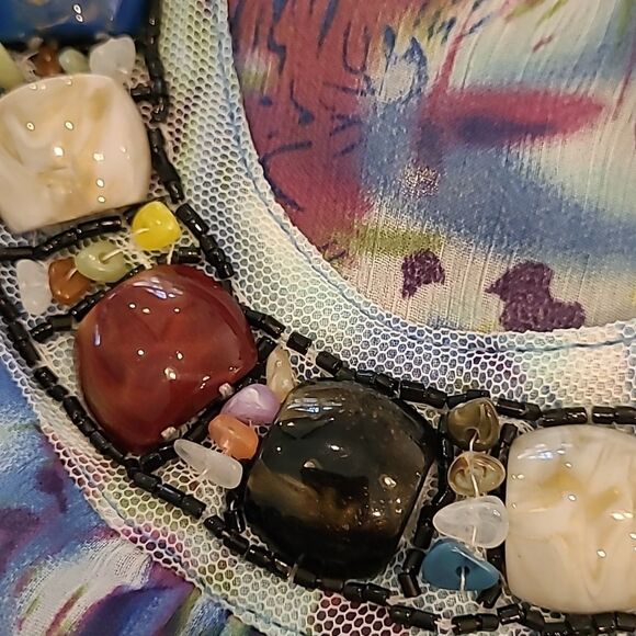 KAK TUS sz XL colorful embellished neckline tunic top - Picture 9 of 10